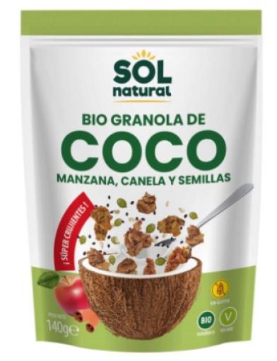BIO GRANOLA DE COCO, MANZANA, CANELA Y SEMILLAS 140GR