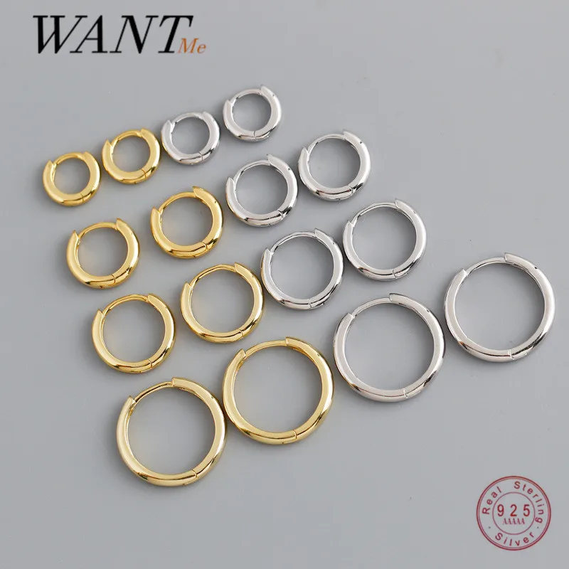 WANTME-pendientes de plata de ley 925 auténtica para mujer, aretes minimalistas bohemios con hebilla redonda para la oreja, estilo Punk, Rock, Unisex, accesorios de joyería - Imagen 2