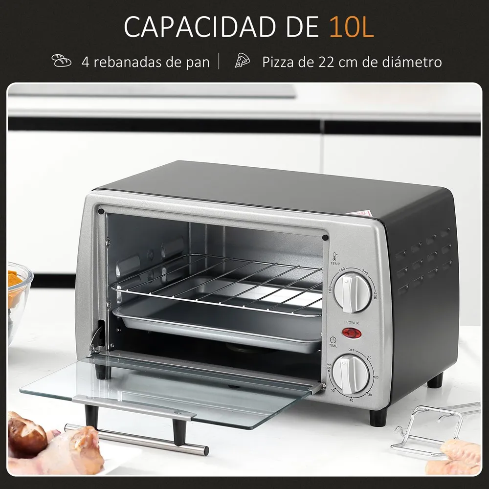 HOMCOM Horno Eléctrico Sobremesa 10 L 750W Temperatura 230 ℃ 36,5x26x22 cm Plata - Imagen 6