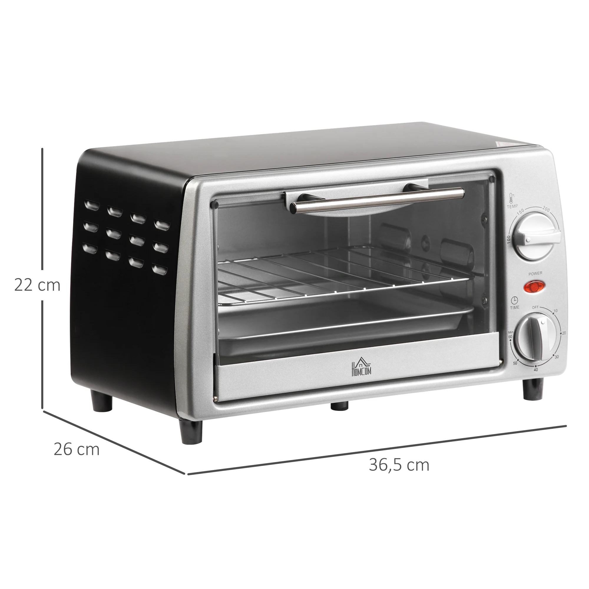 HOMCOM Horno Eléctrico Sobremesa 10 L 750W Temperatura 230 ℃ 36,5x26x22 cm Plata - Imagen 4