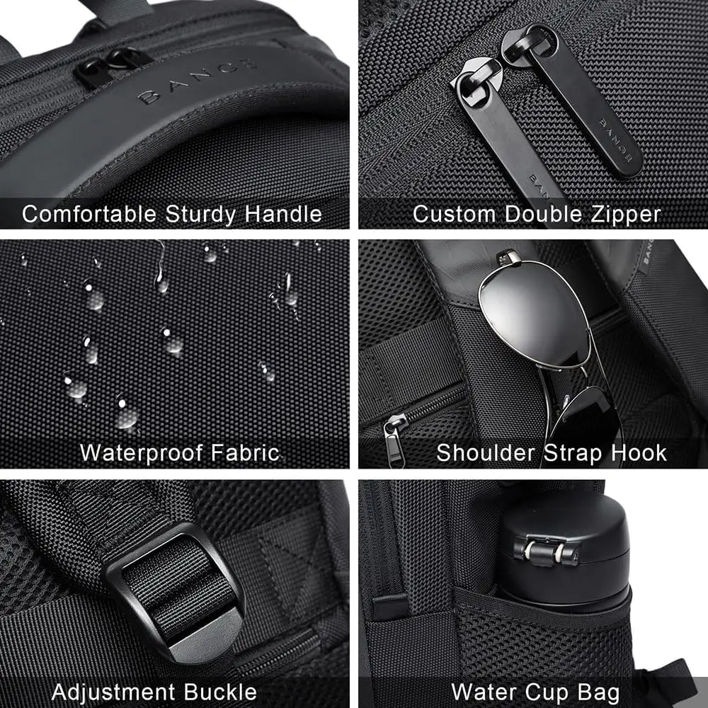 Mochila impermeable de viaje BANGE con puerto de carga USB compatible con mochilas para portátiles de 15,6 pulgadas para hombres y mujeres, mochilas escolares para adolescentes - Imagen 6