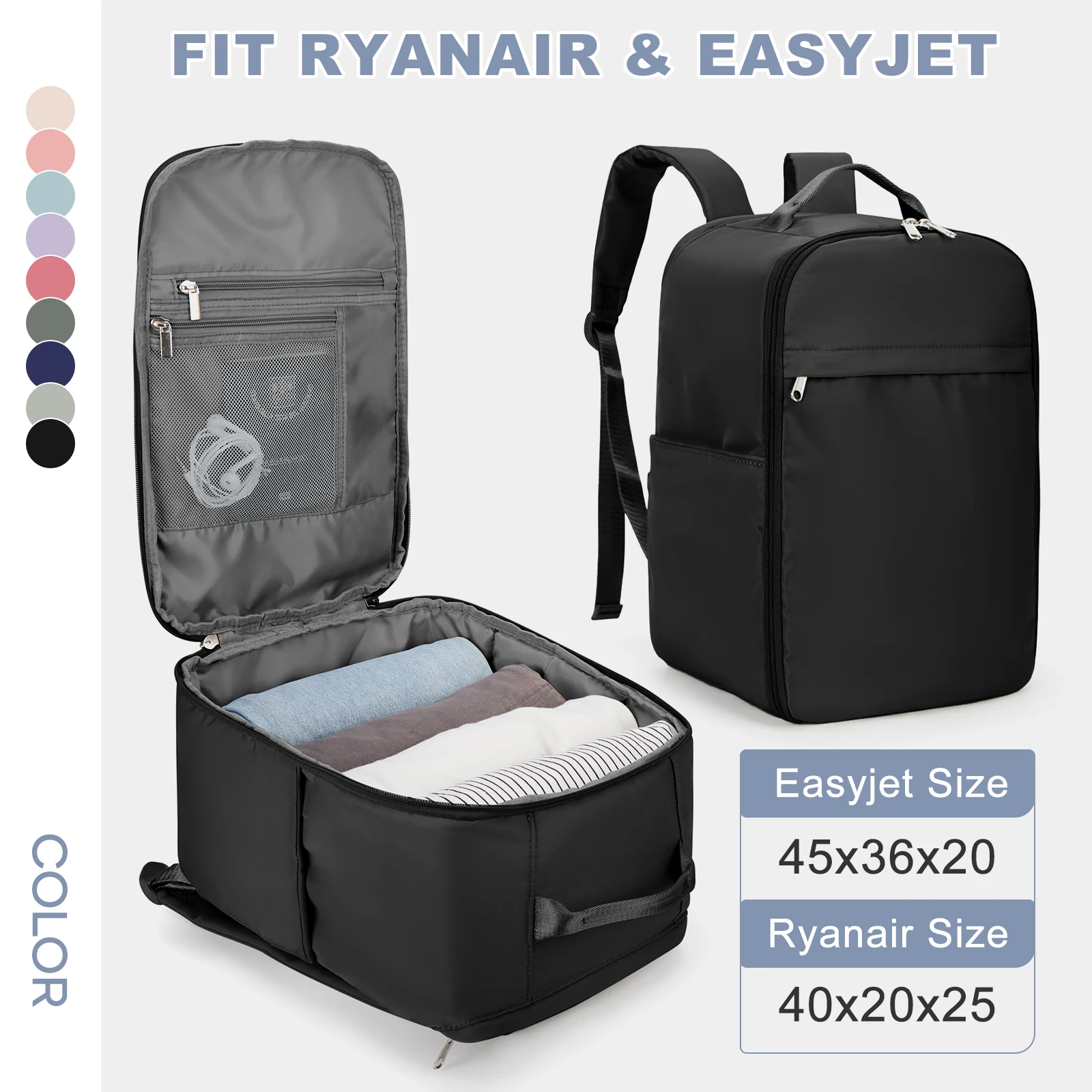 Mochila Ryanair 40x20x25, bolsa de cabina, equipaje de mano, mochila de viaje para Easyjet Cabin Bag 45x36x20, mochila para ordenador portátil para mujeres/hombres