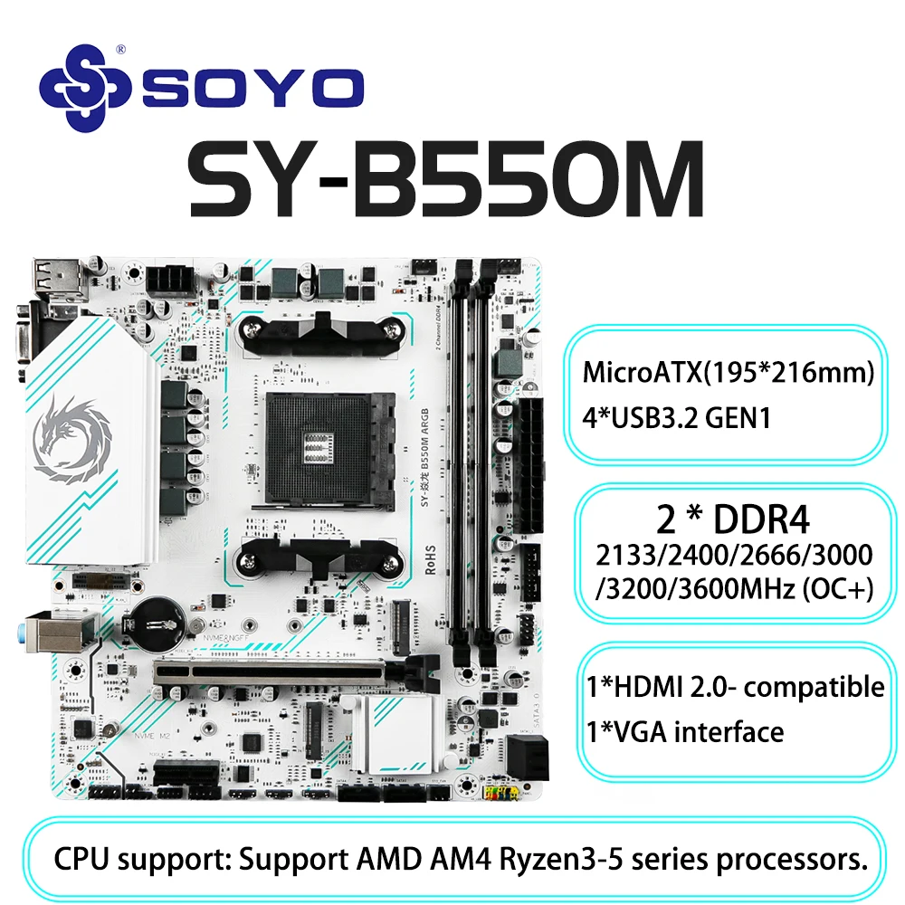Placa base para juegos SOYO AMD B550M USB3.1 M.2 Nvme Sata3 DDR4 de doble canal compatible con RYZEN R3 R5 R7 3000 4000 5000 CPU AM4 Socket - Imagen 2