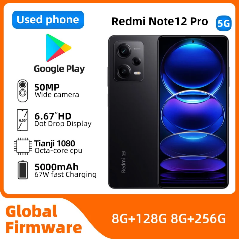 Redmi note 12 pro 5G Android 6,67 pulgadas 8GB RAM 256GB ROM desbloqueado todos los colores en buenas condiciones teléfono Original usado