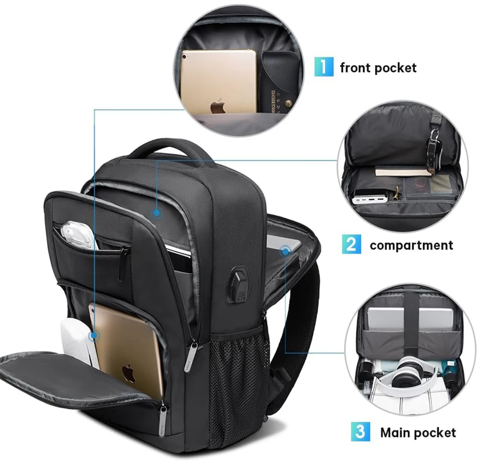 Mochila impermeable de viaje BANGE con puerto de carga USB compatible con mochilas para portátiles de 15,6 pulgadas para hombres y mujeres, mochilas escolares para adolescentes - Imagen 4