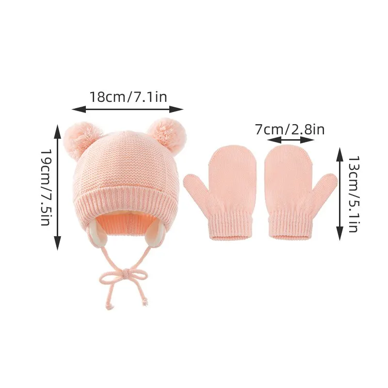Conjunto de gorro y guantes de punto para bebé, gorro de Color sólido con protección para los oídos para otoño e invierno, gorro para niña y niño, 2 uds. - Imagen 7